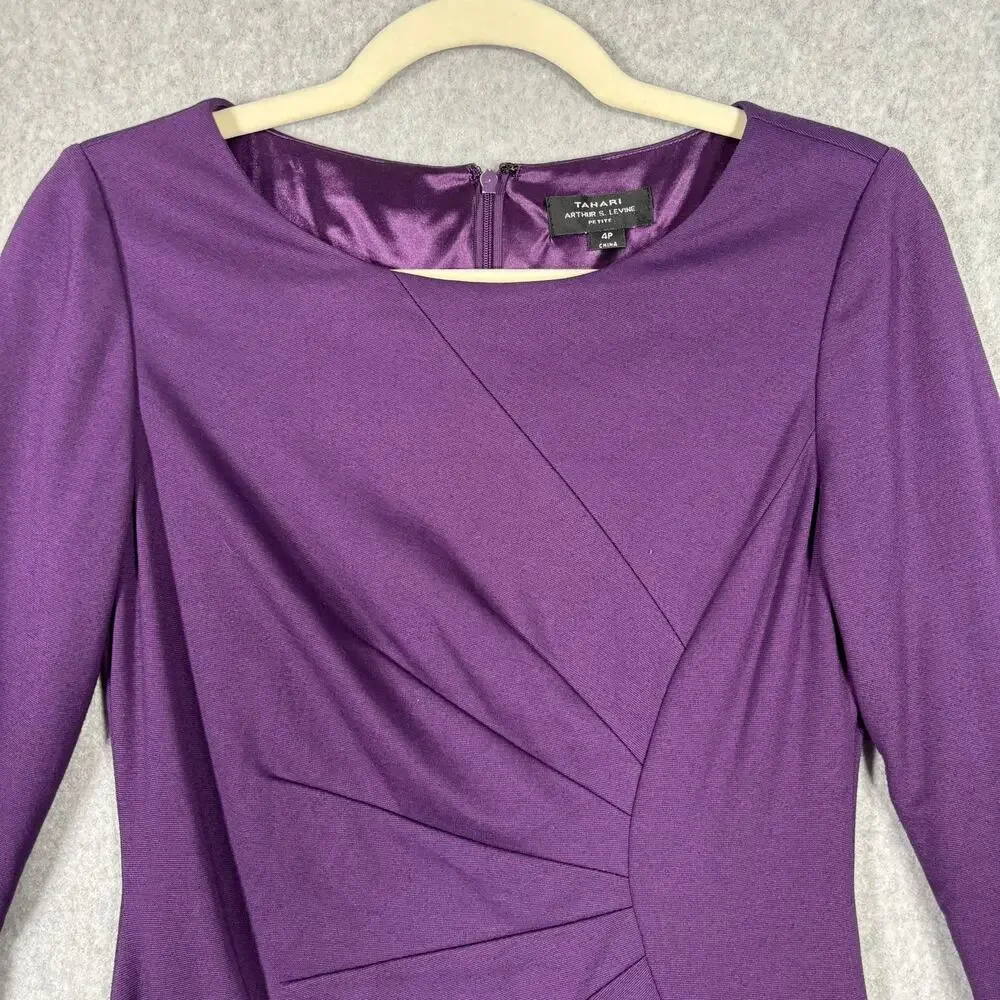 Tahari Dress 4 Petite Sheath Pencil‎ Sunburst Asymmetric Secretary Career Church - Picture 4 of 14